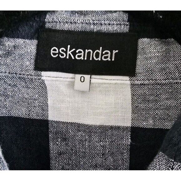 ESKANDAR Checked Linen Oversized Shirt Size 0 XS Gingham Lagenlook - Picture 3 of 9